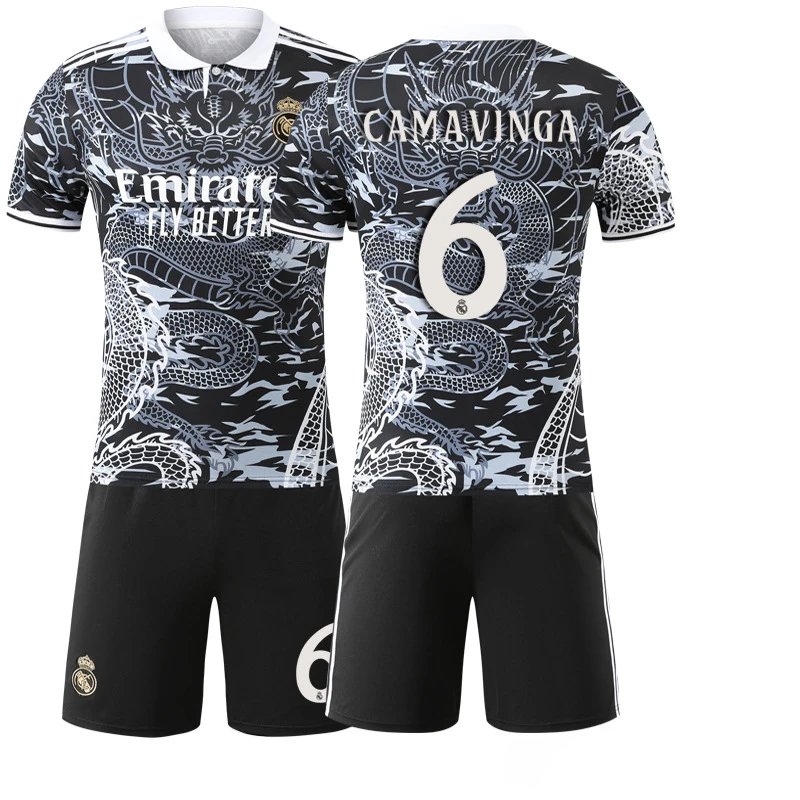 Real Madrid black football jersey in retro sports style - Image 22
