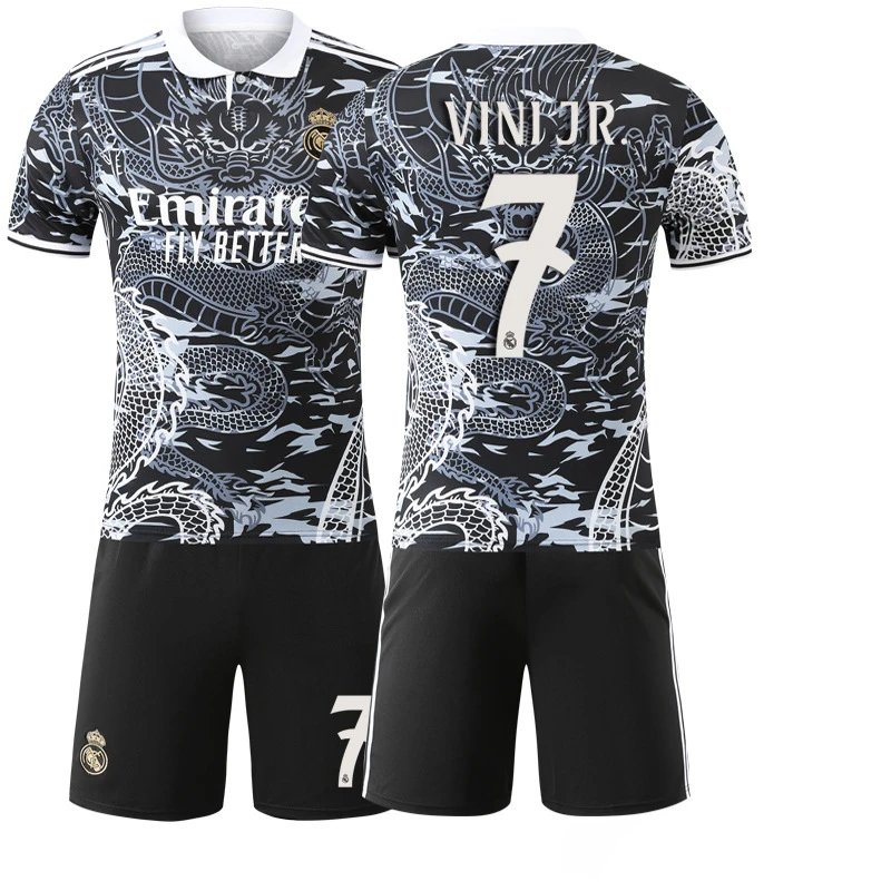 Real Madrid black football jersey in retro sports style - Image 23