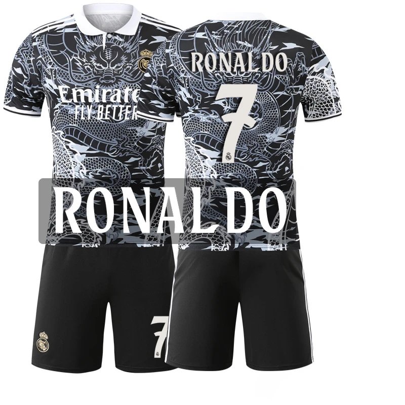 Real Madrid black football jersey in retro sports style - Image 24
