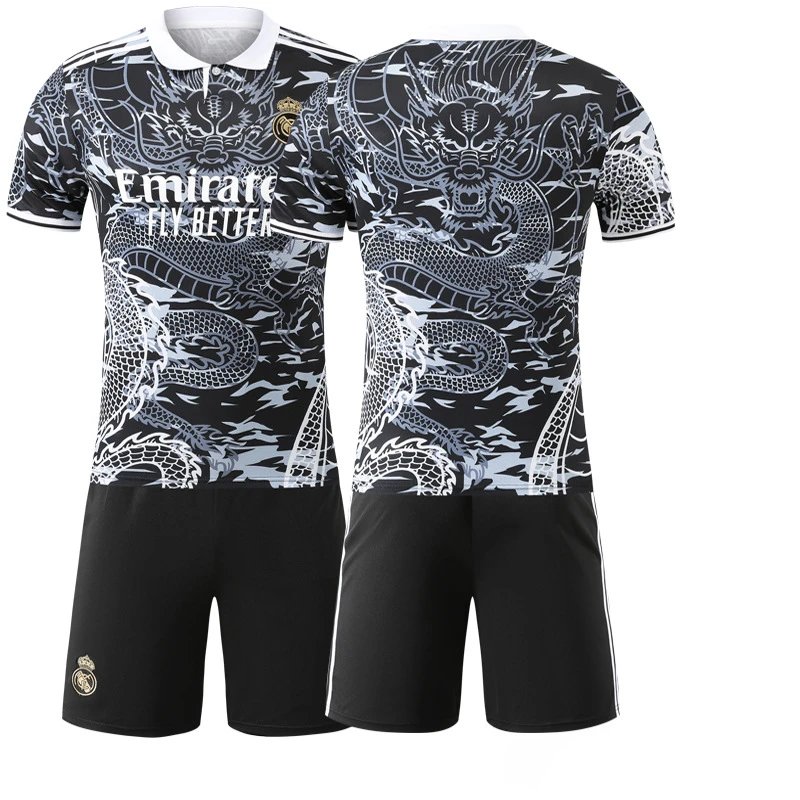 Real Madrid black football jersey in retro sports style - Image 29