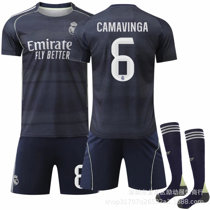 Real Madrid black football jersey in retro sports style - Image 4