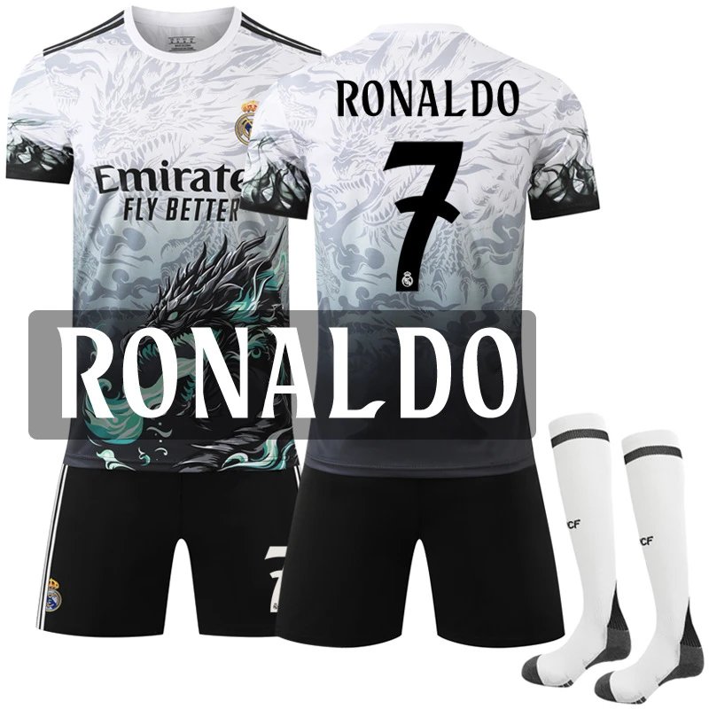 Real Madrid black football jersey in retro sports style - Image 5