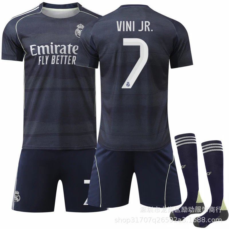 Real Madrid black football jersey in retro sports style - Image 5