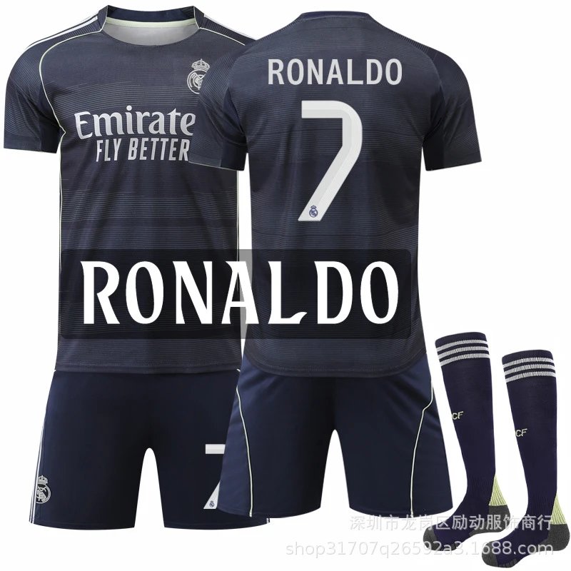 Real Madrid black football jersey in retro sports style - Image 6
