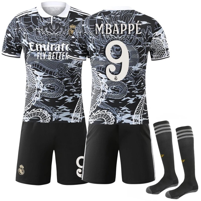 Real Madrid black football jersey in retro sports style - Image 8