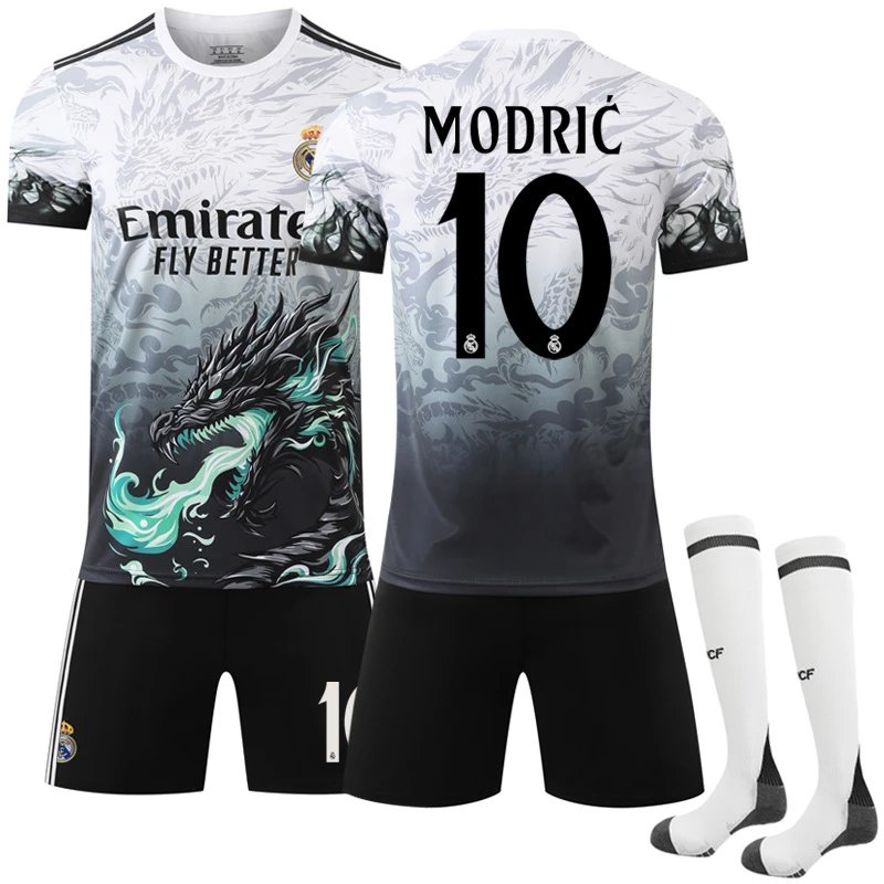 Real Madrid black football jersey in retro sports style - Image 8
