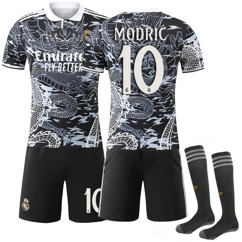 Real Madrid black football jersey in retro sports style - Image 9