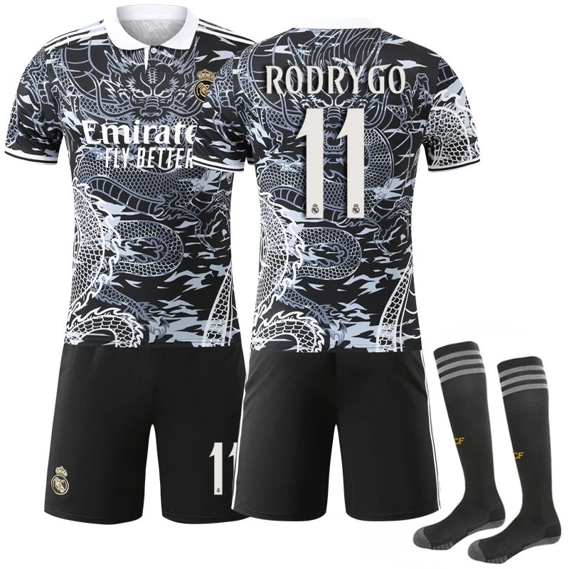 Real Madrid black football jersey in retro sports style - Image 10