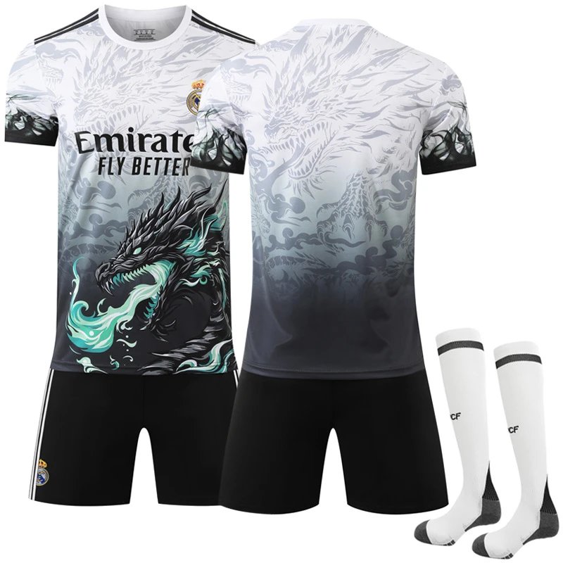 Real Madrid black football jersey in retro sports style - Image 10