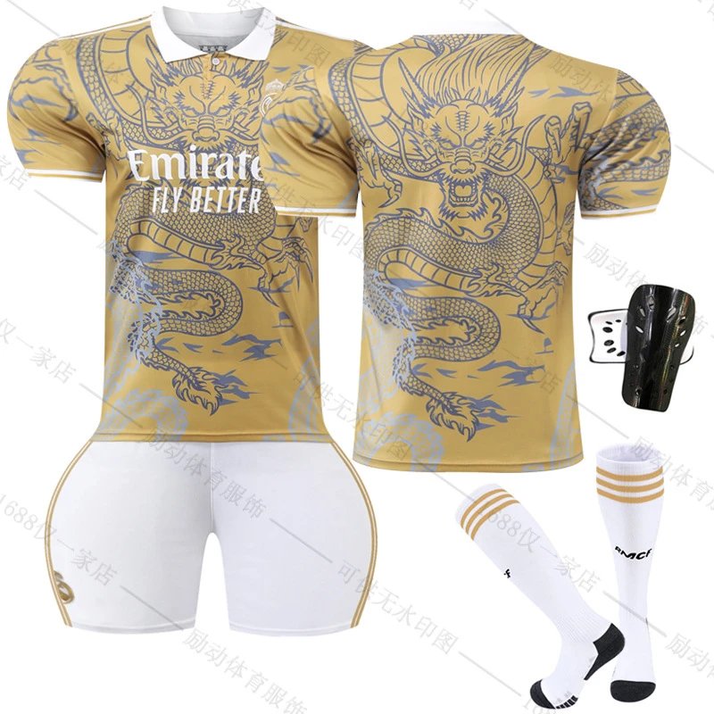 Real Madrid gold football jersey in retro sports style - Image 17