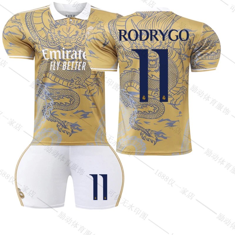 Real Madrid gold football jersey in retro sports style - Image 24