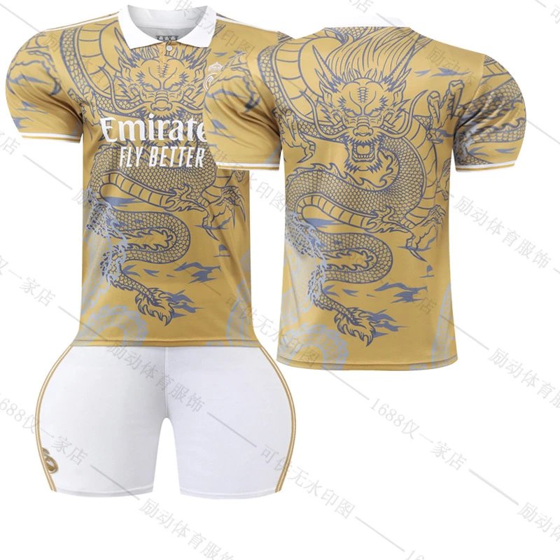 Real Madrid gold football jersey in retro sports style - Image 25