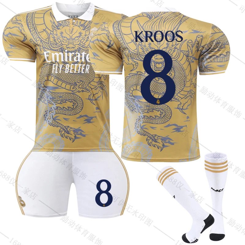 Real Madrid gold football jersey in retro sports style - Image 5