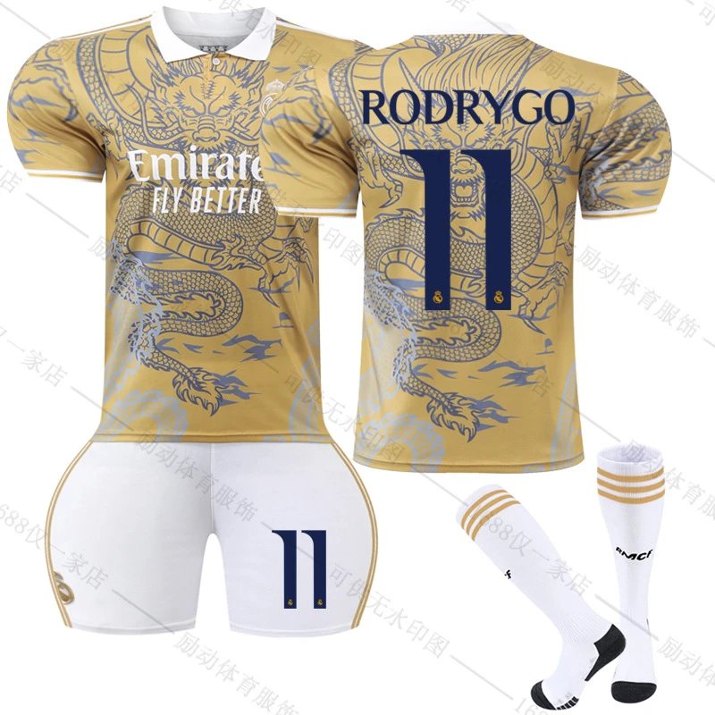Real Madrid gold football jersey in retro sports style - Image 8