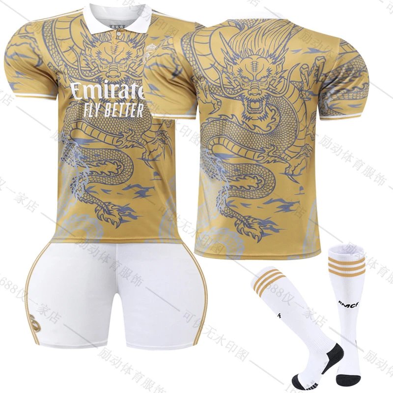 Real Madrid gold football jersey in retro sports style - Image 9