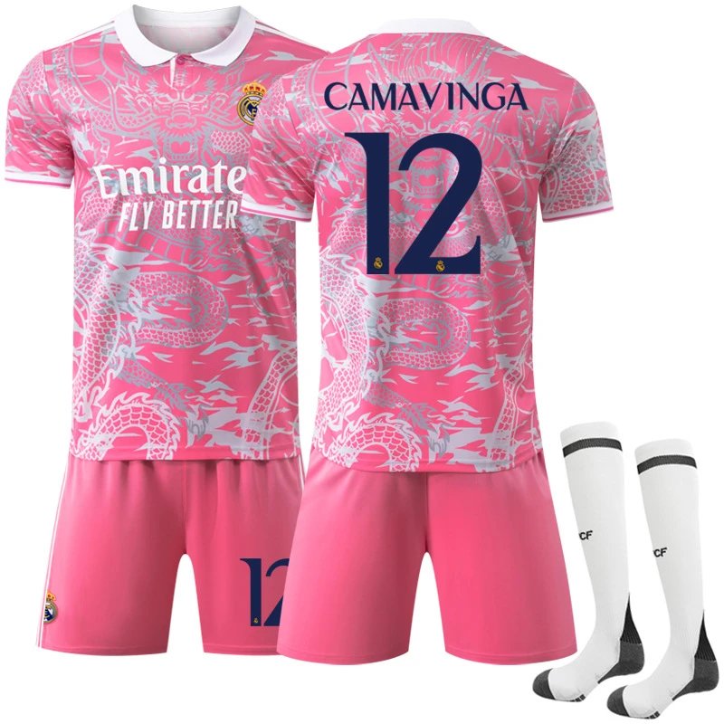 Real Madrid pink football jersey in retro sports style - Image 8